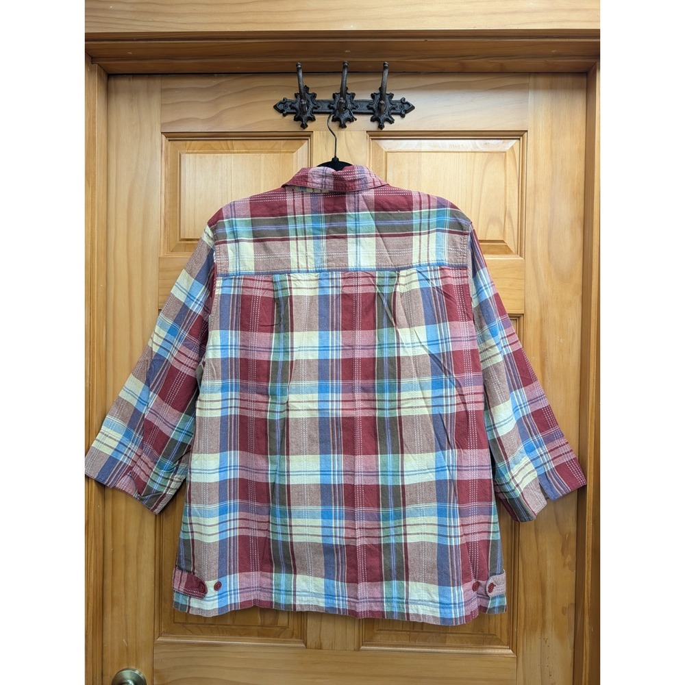 Cabin Creek Women's 1X Plaid Shirt Button-Down Front 3/4 Button Tabs Sleeves - Picture 9 of 11